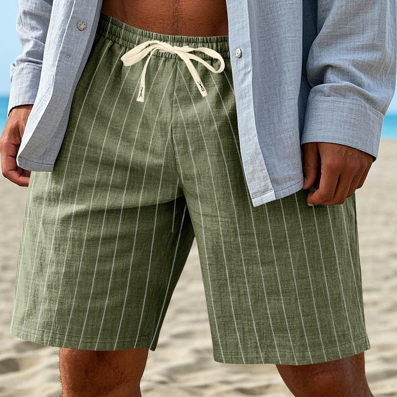 Men's Summer Vertical Striped Faux Linen Loose Straight Casual Breathable Sports Sweatpants Long Pants