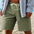 Men's Summer Vertical Striped Faux Linen Loose Straight Casual Breathable Sports Sweatpants Long Pants