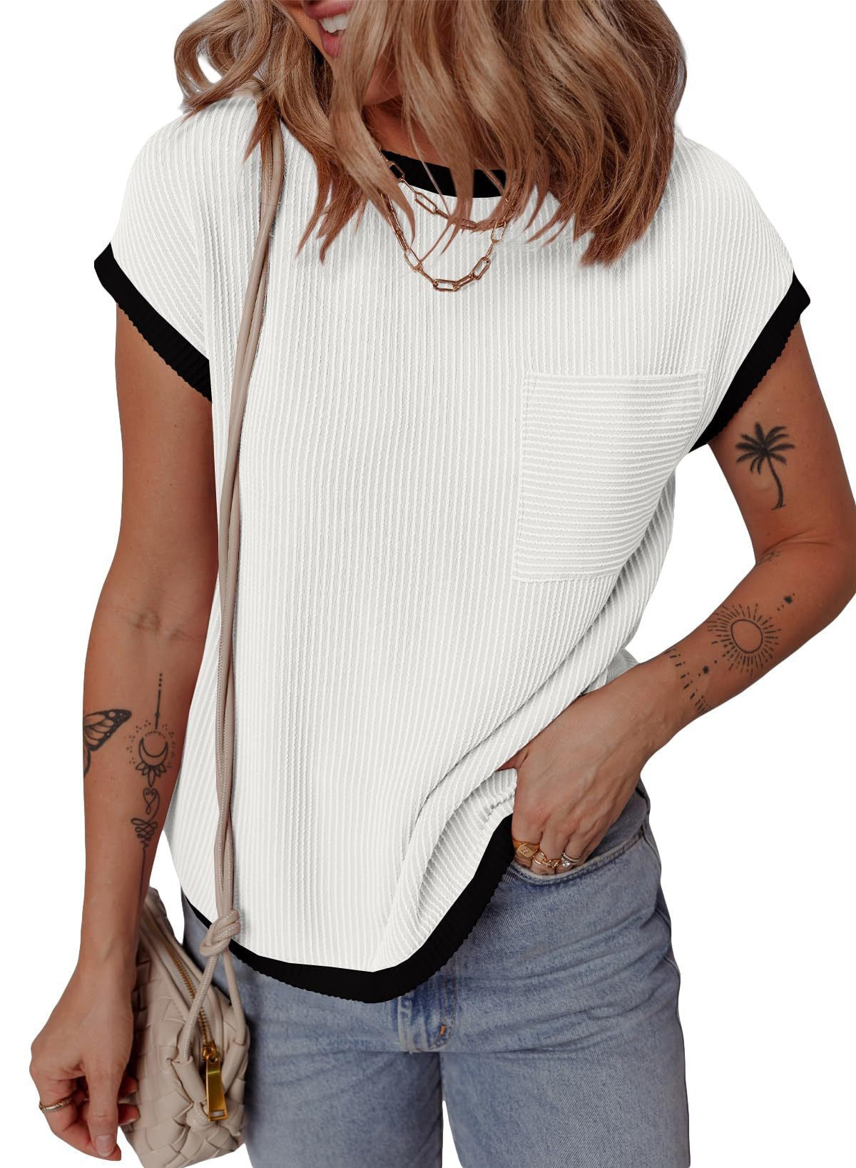 Womens Ribbed Knit T-Shirt