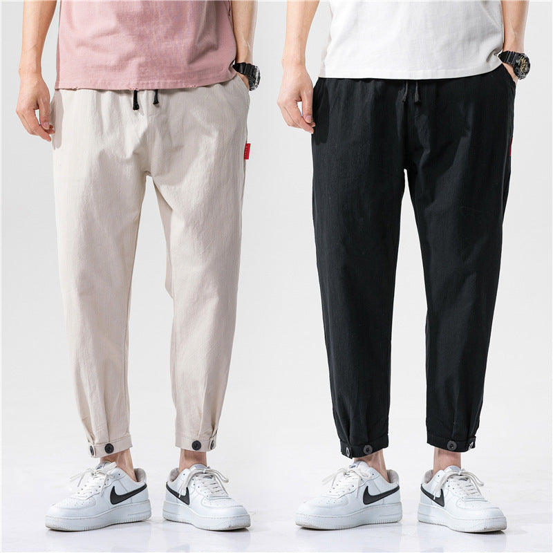 Straight Casual Trousers Loose Linen Cropped Sports Men's Pants