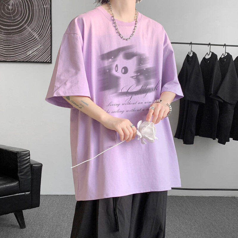 Cat Print Short Sleeve T-Shirt Loose Fit Summer Tee