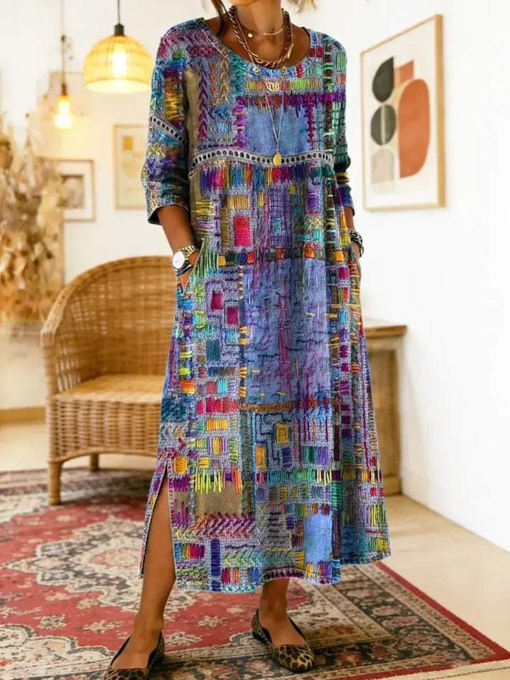 Vintage Elegant Long Sleeve Floral Dress for Women