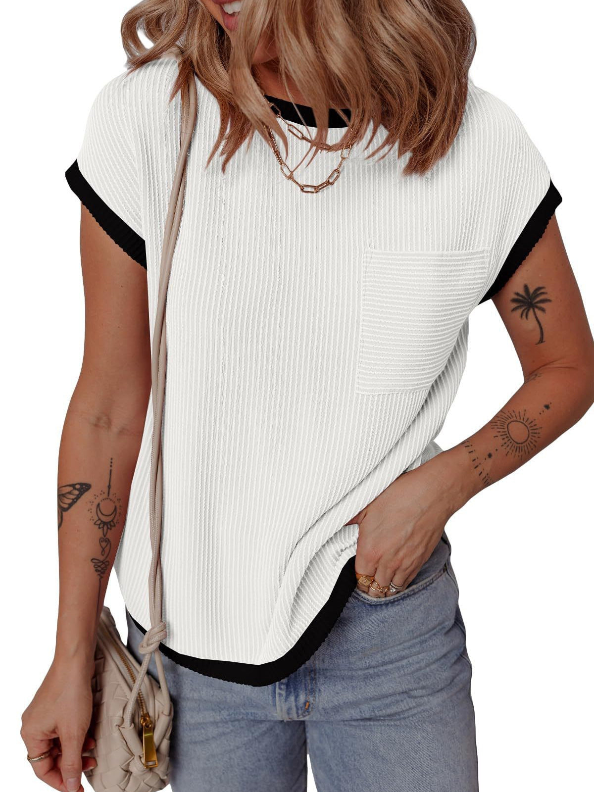 Womens Ribbed Knit T-Shirt