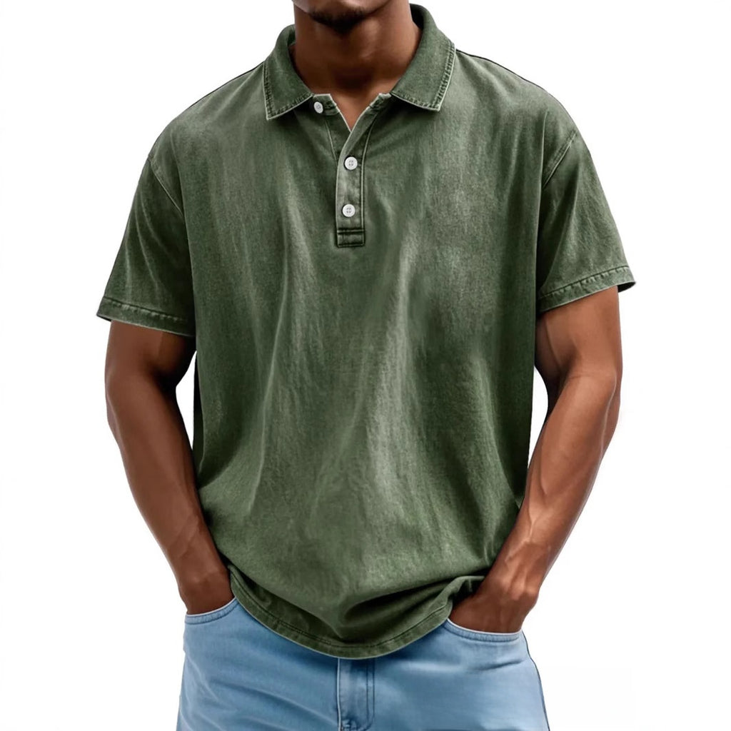 Men's Retro Washed Pure Cotton Casual Versatile Short-Sleeve Button-Down T-Shirt