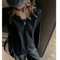 Women's Cotton Lace V-Neck Long Sleeve T-Shirt