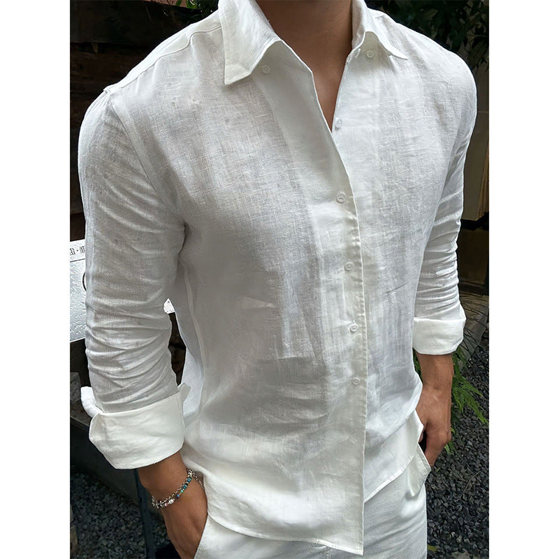 Linen shirt men's summer long-sleeved loose casual jacket