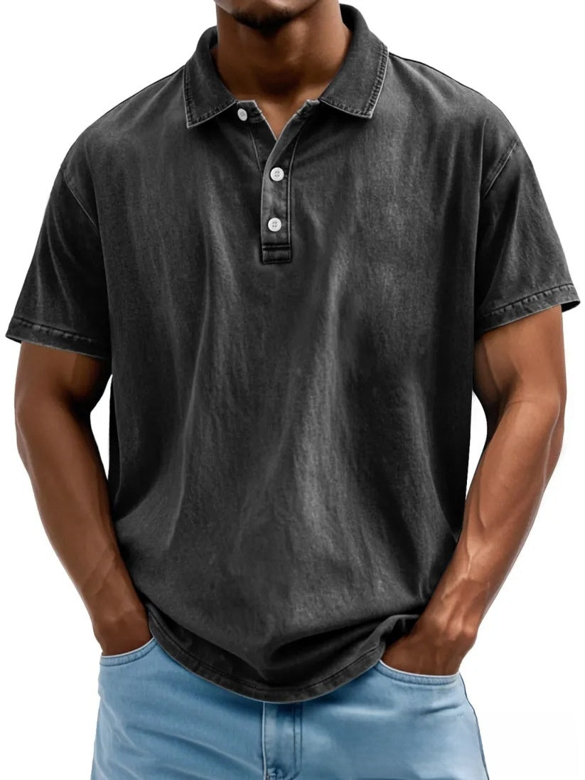 Men's Retro Washed Pure Cotton Casual Versatile Short-Sleeve Button-Down T-Shirt