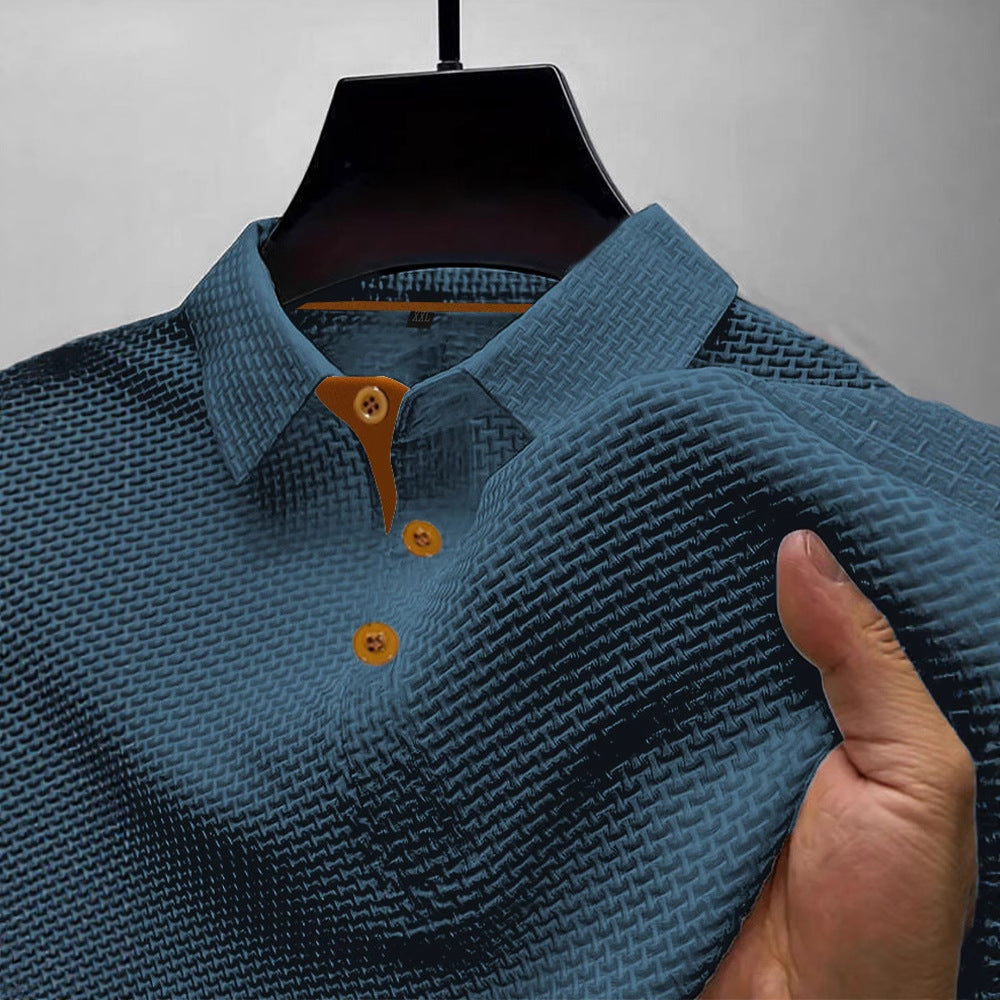 Summer T-Shirt Short-Sleeved Short-Sleeved Classy Mesh Ice Silk Short-Sleeved T-Shirt Men's Shirt Collar Summer Pure Color