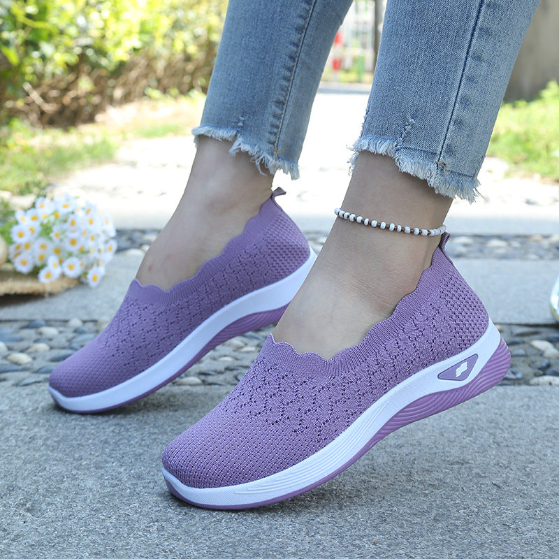 Fly-Knit Mesh Slip-On Walking Shoes for Women