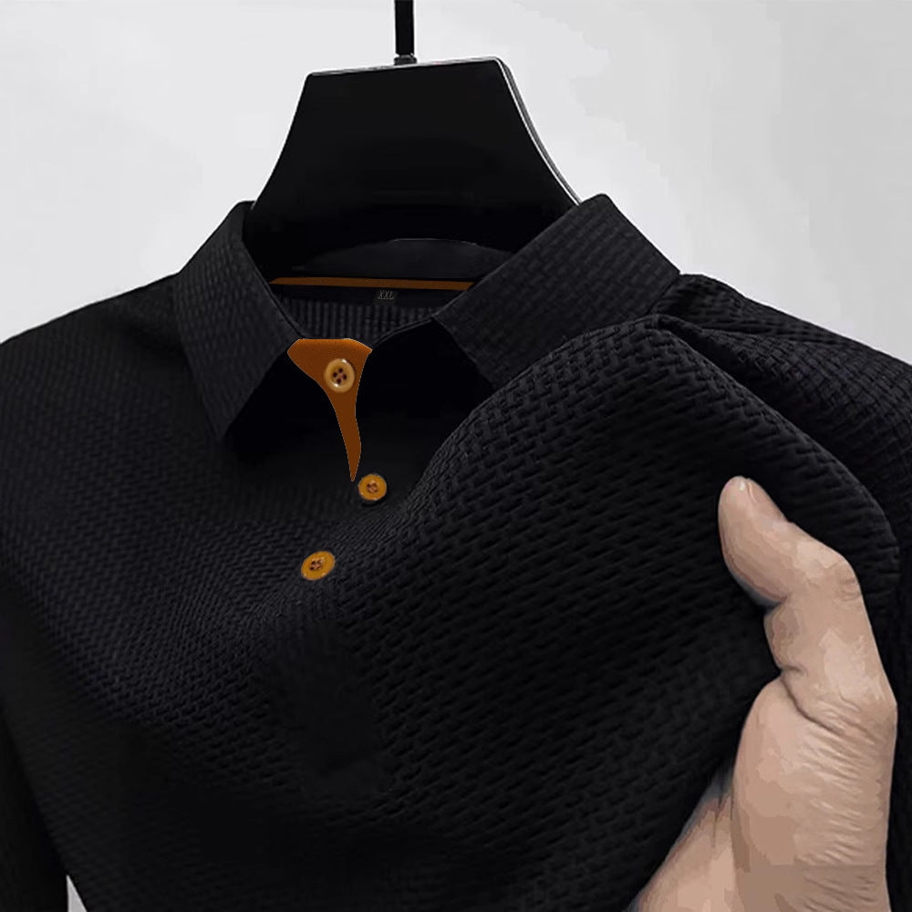 Summer T-Shirt Short-Sleeved Short-Sleeved Classy Mesh Ice Silk Short-Sleeved T-Shirt Men's Shirt Collar Summer Pure Color