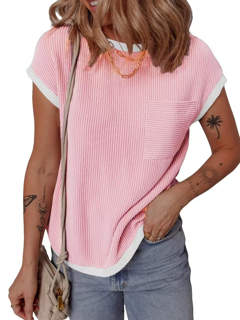 Womens Ribbed Knit T-Shirt