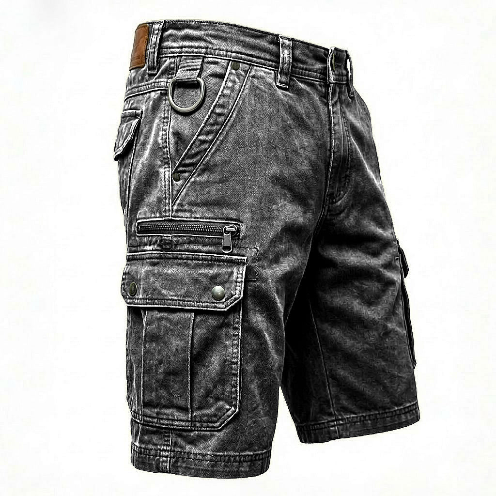 Men's Casual Denim Shorts Loose Fit Multi-Pocket