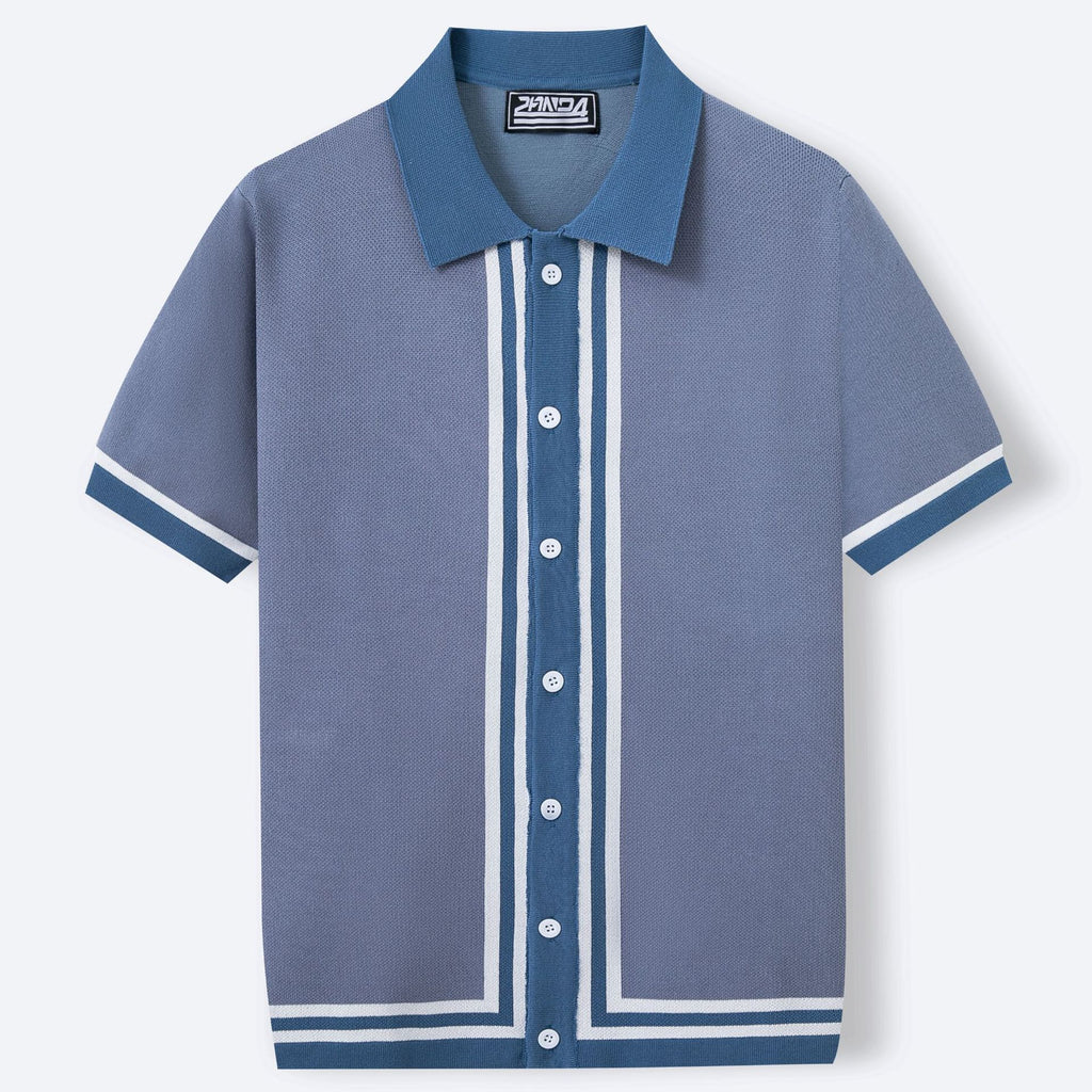 Men Summer Short Sleeve Knitted Striped