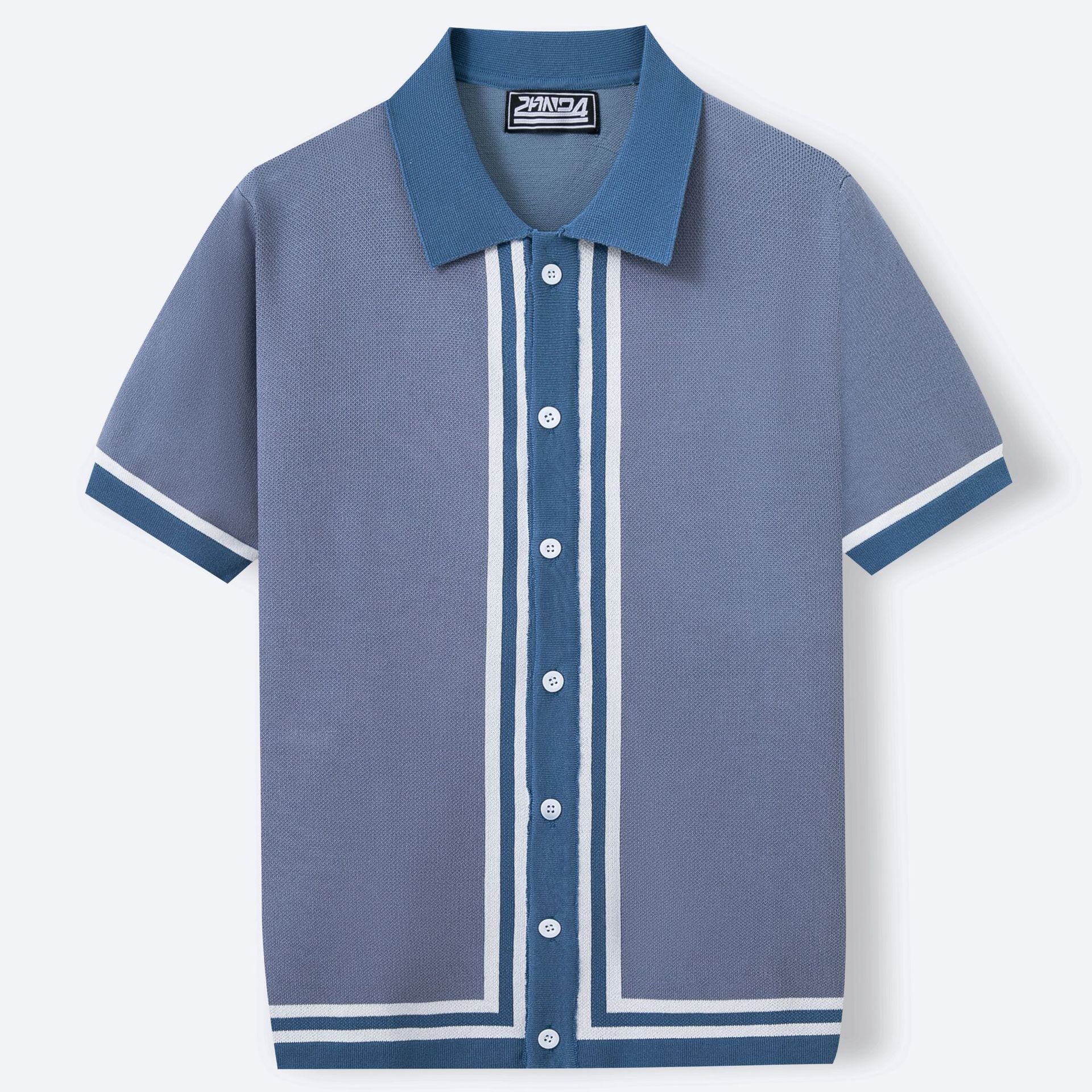 Men Summer Short Sleeve Knitted Striped
