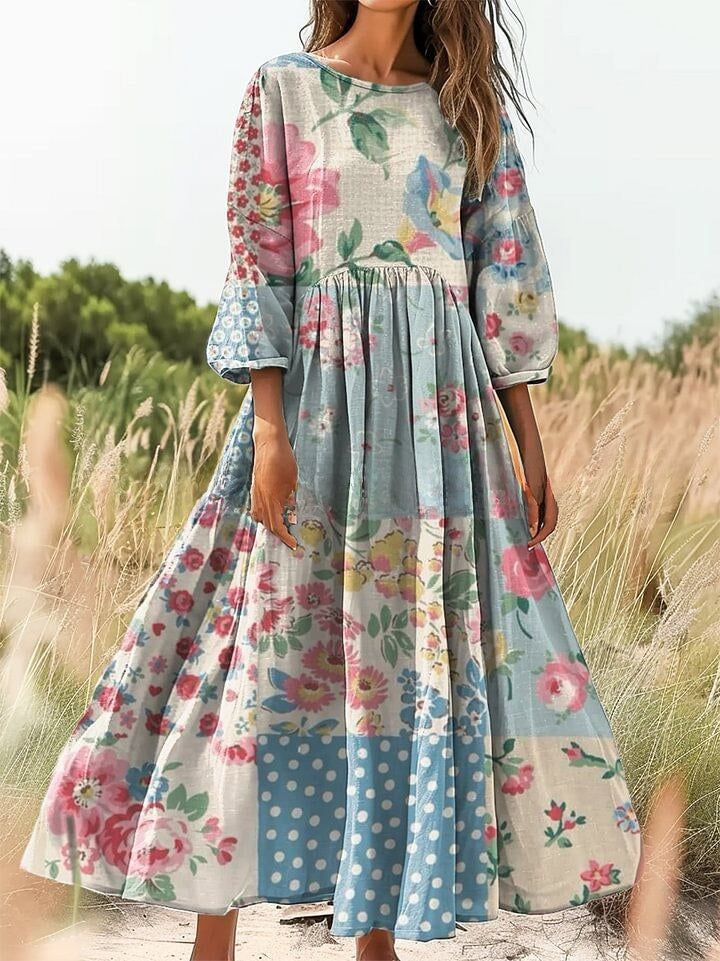 Vintage Elegant Long Sleeve Floral Dress for Women