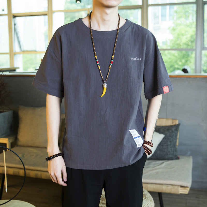 Mens Loose Fit Linen Short Sleeve T-Shirt