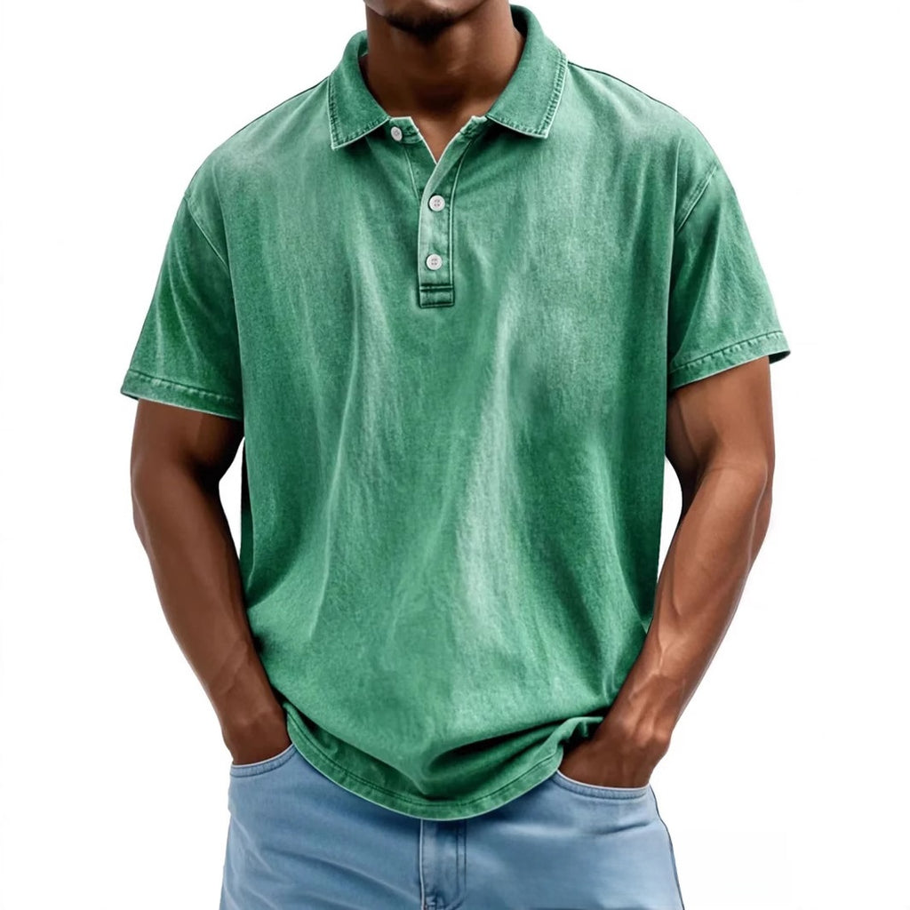 Men's Retro Washed Pure Cotton Casual Versatile Short-Sleeve Button-Down T-Shirt