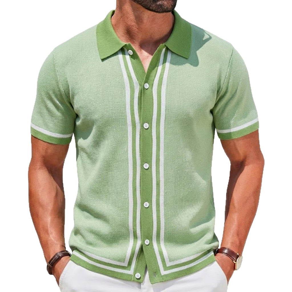 Men Summer Short Sleeve Knitted Striped