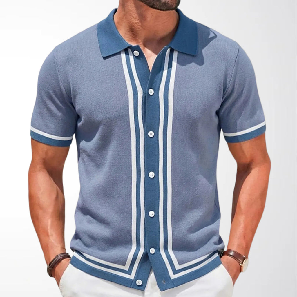 Men Summer Short Sleeve Knitted Striped
