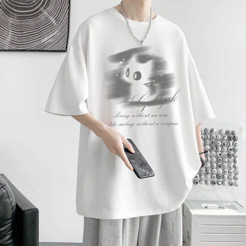 Cat Print Short Sleeve T-Shirt Loose Fit Summer Tee