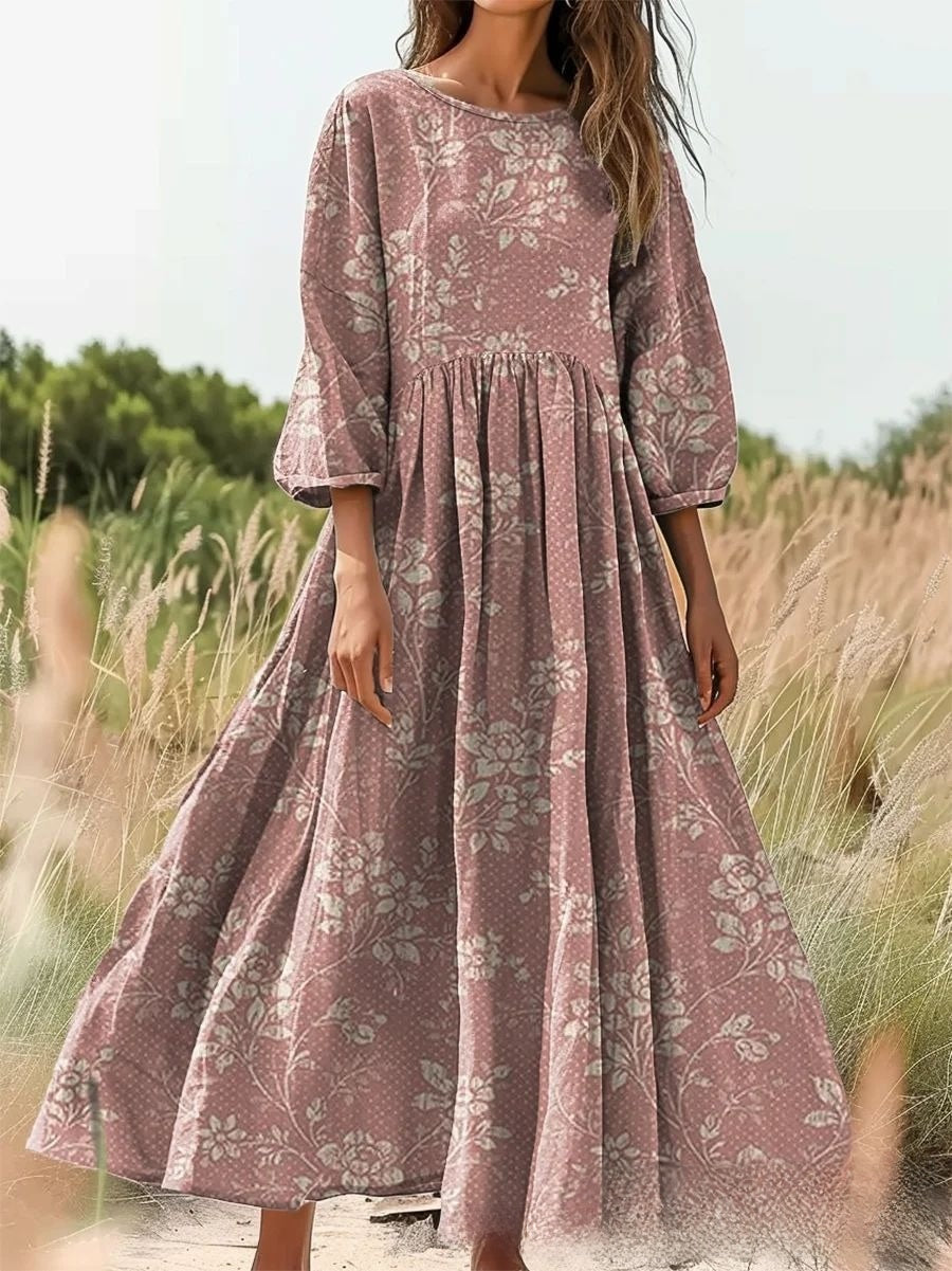 Vintage Elegant Long Sleeve Floral Dress for Women