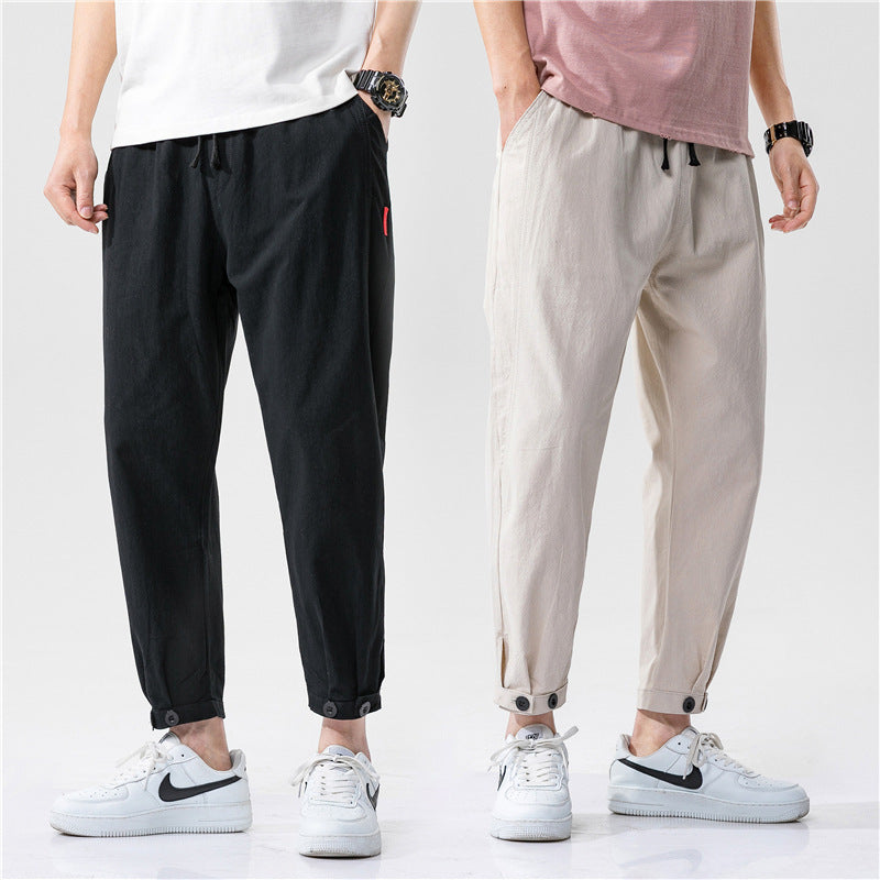 Straight Casual Trousers Loose Linen Cropped Sports Men's Pants