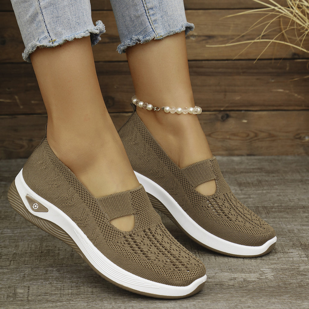Breathable Knit Women Low Heel Casual Shoes