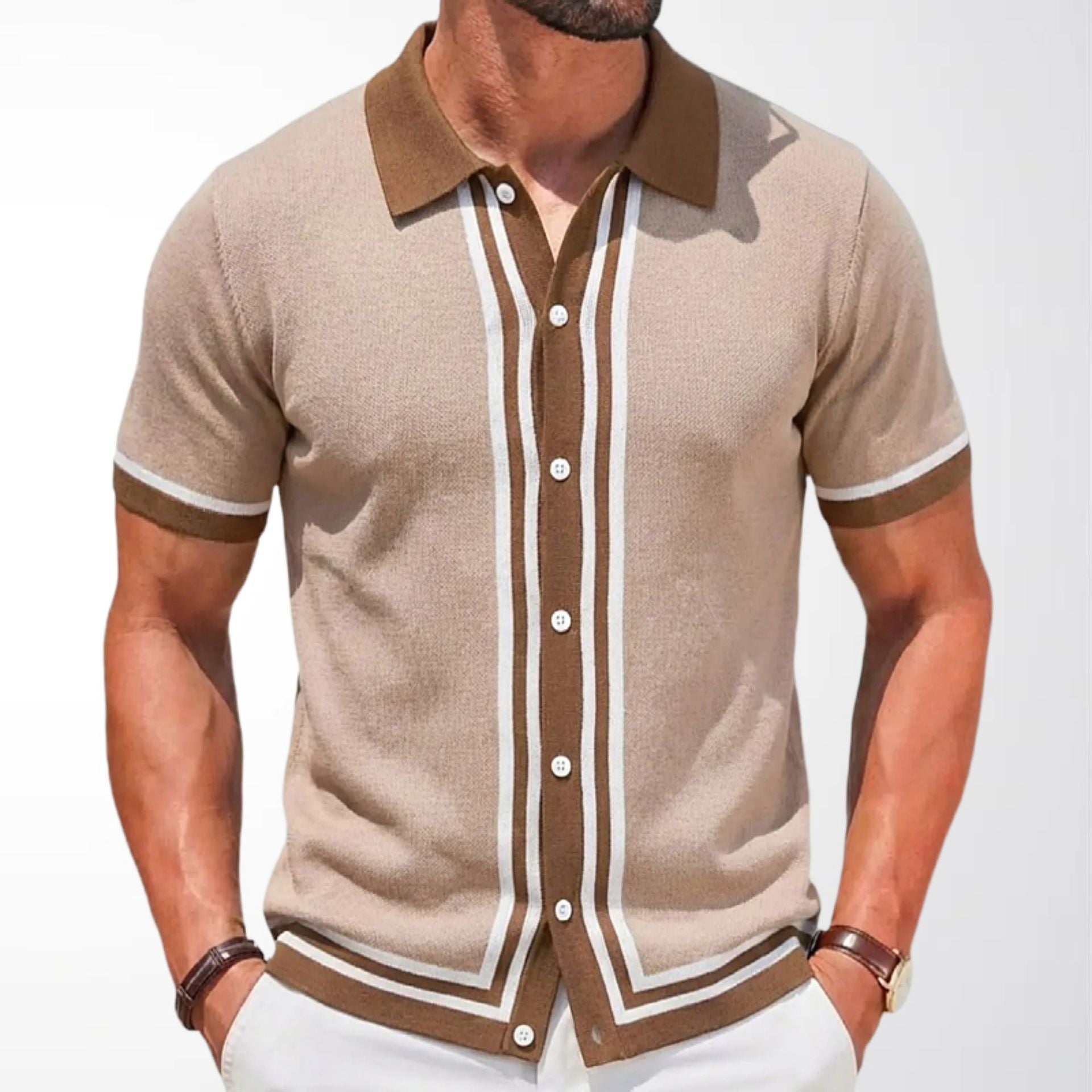 Men Summer Short Sleeve Knitted Striped