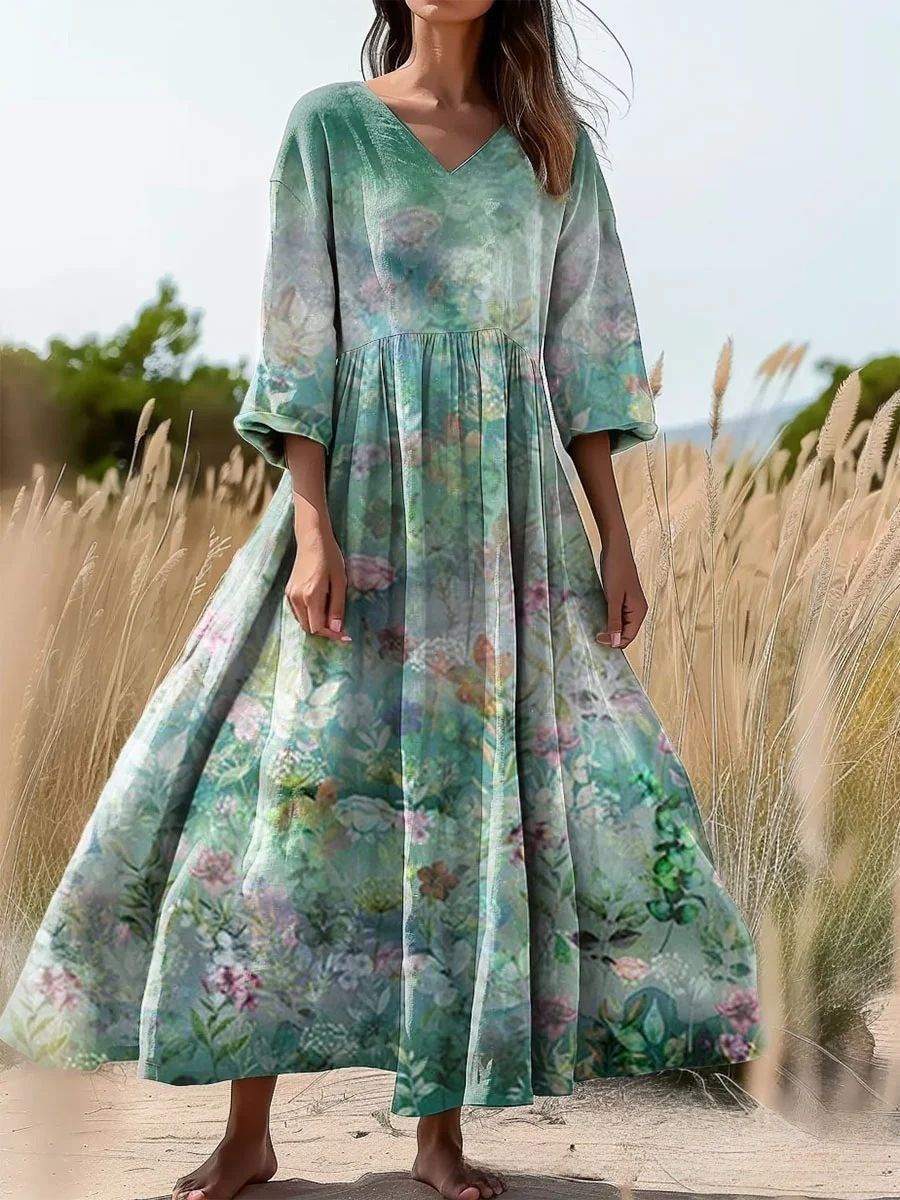 Vintage Elegant Long Sleeve Floral Dress for Women