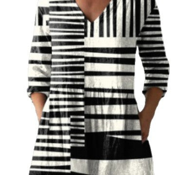 Womens Loose Digital Print V-Neck Short Sleeve T-Shirt