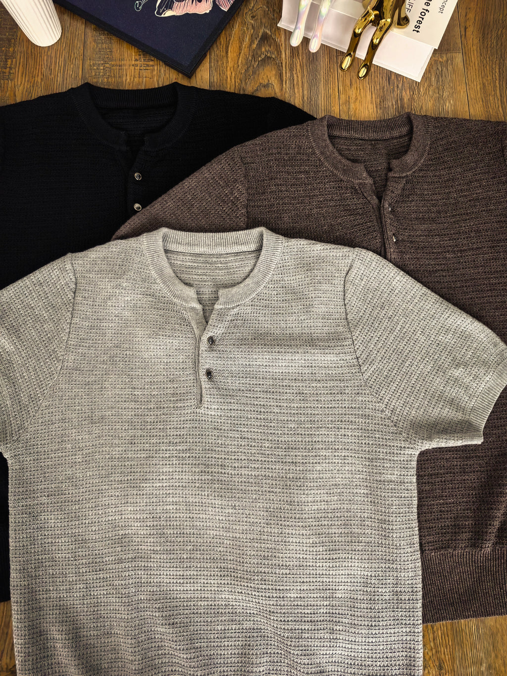 Men's Henley Collar Short Sleeve T-Shirt