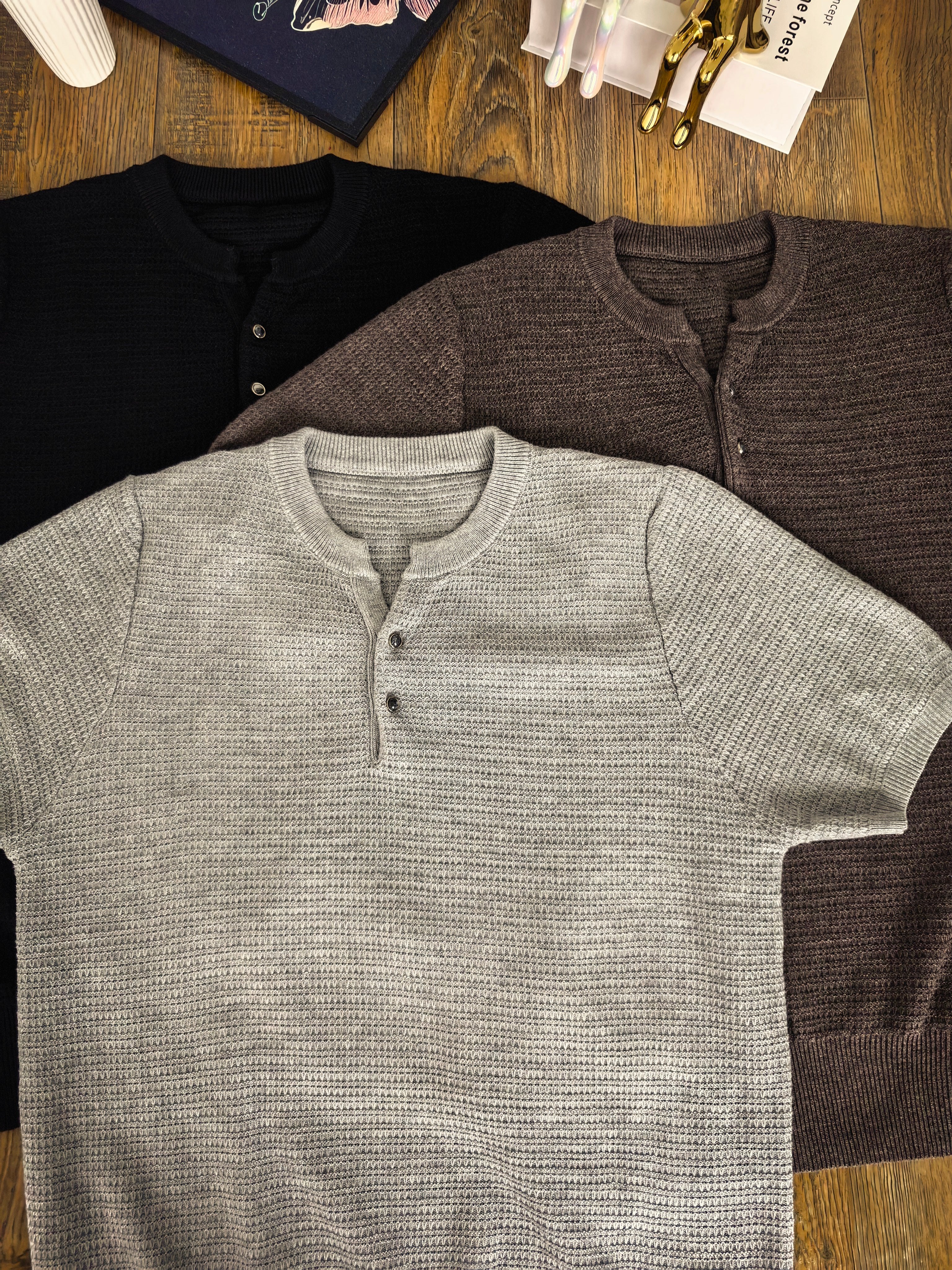 Men's Henley Collar Short Sleeve T-Shirt