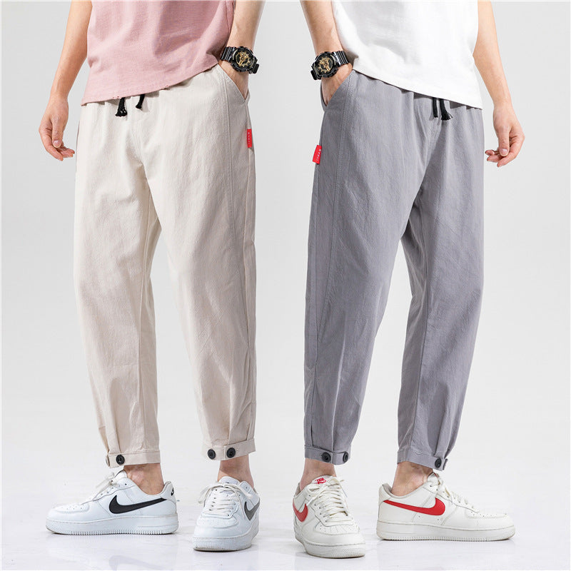 Straight Casual Trousers Loose Linen Cropped Sports Men's Pants