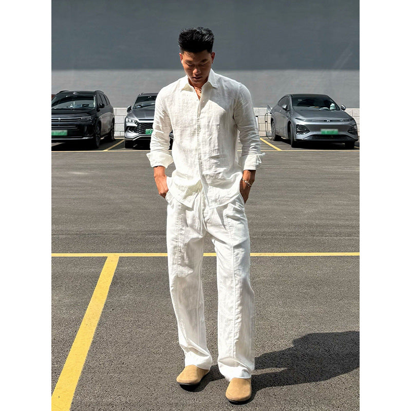 Linen shirt men's summer long-sleeved loose casual jacket