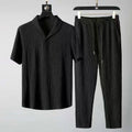 Men Ice Silk Linen Suit Summer Short Sleeve