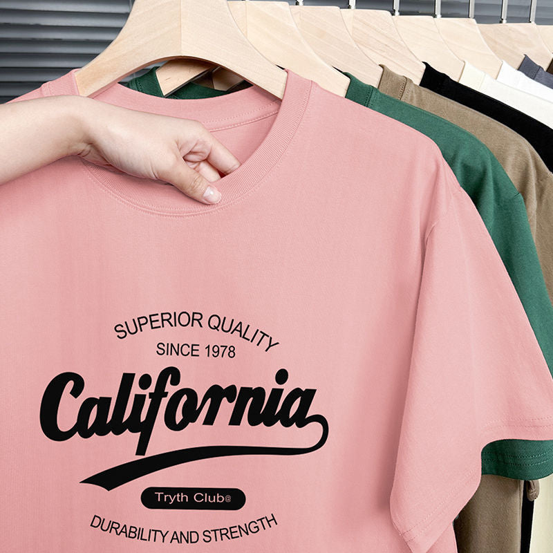 Heavyweight Cotton T-Shirt Men's Short Sleeve Loose Crewneck