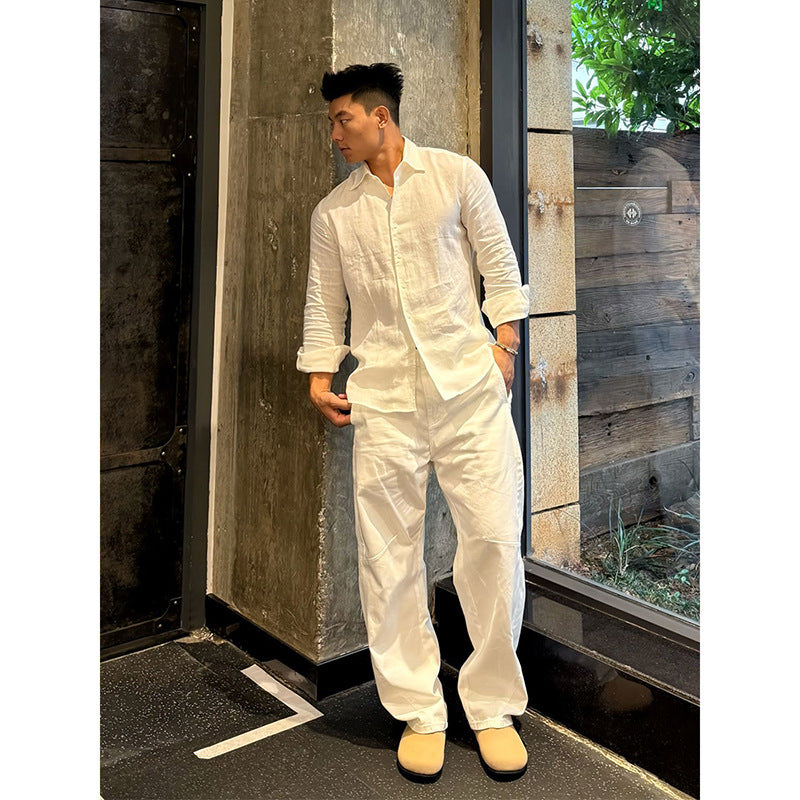 Linen shirt men's summer long-sleeved loose casual jacket
