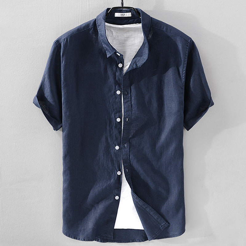 Breathable Pure Linen Short Sleeve Shirt for Men
