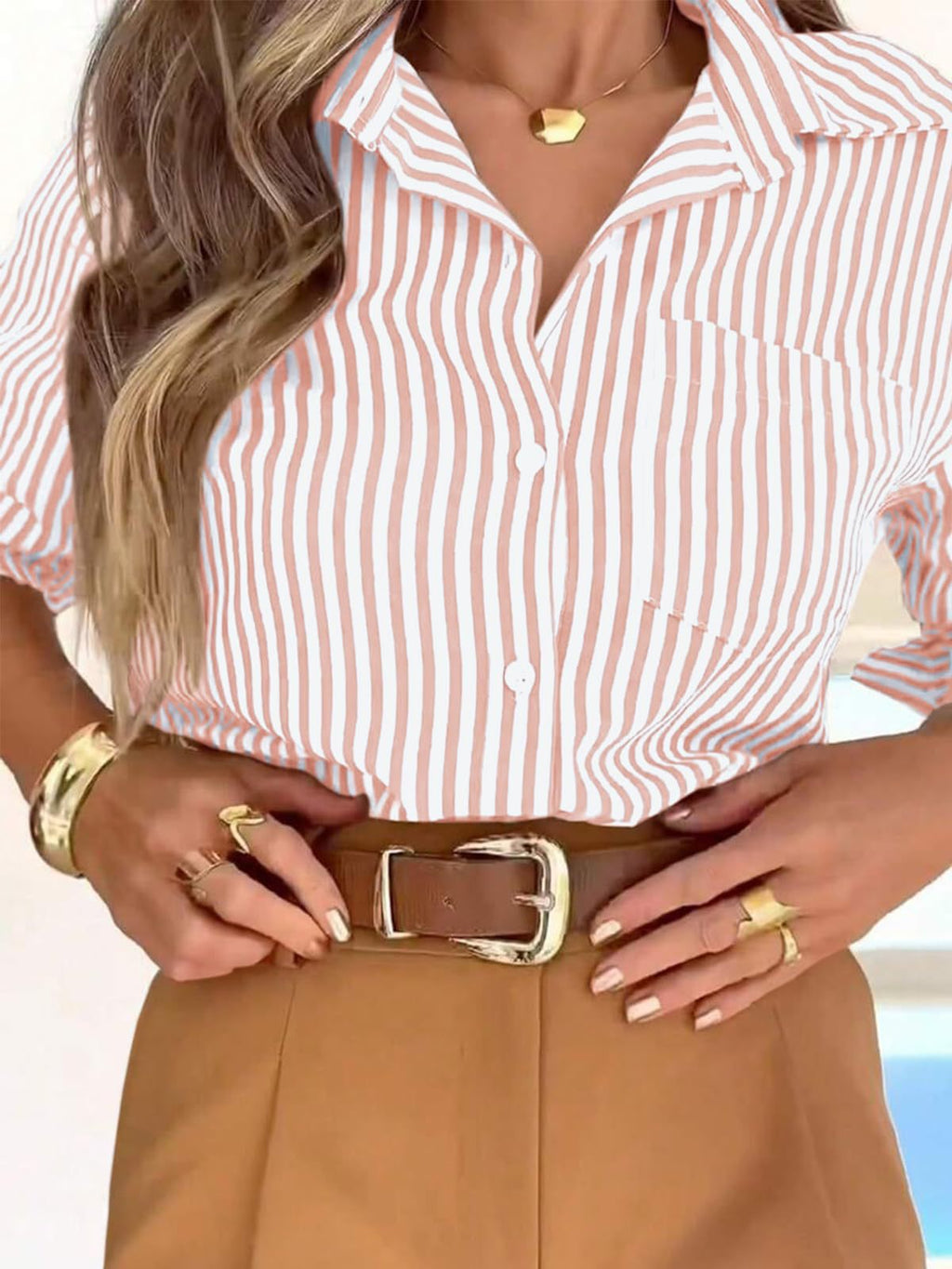 Women's Striped Button Down Blouse | Sizhub