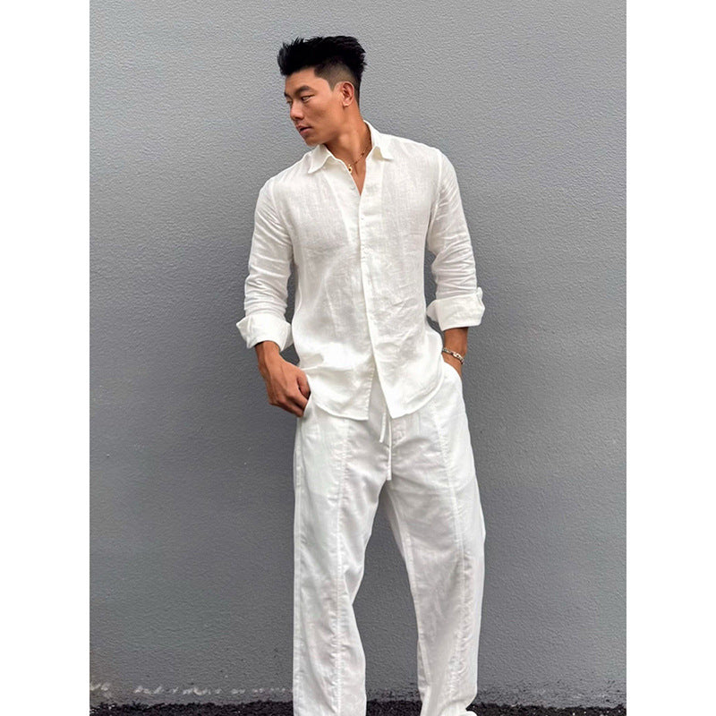 Linen shirt men's summer long-sleeved loose casual jacket
