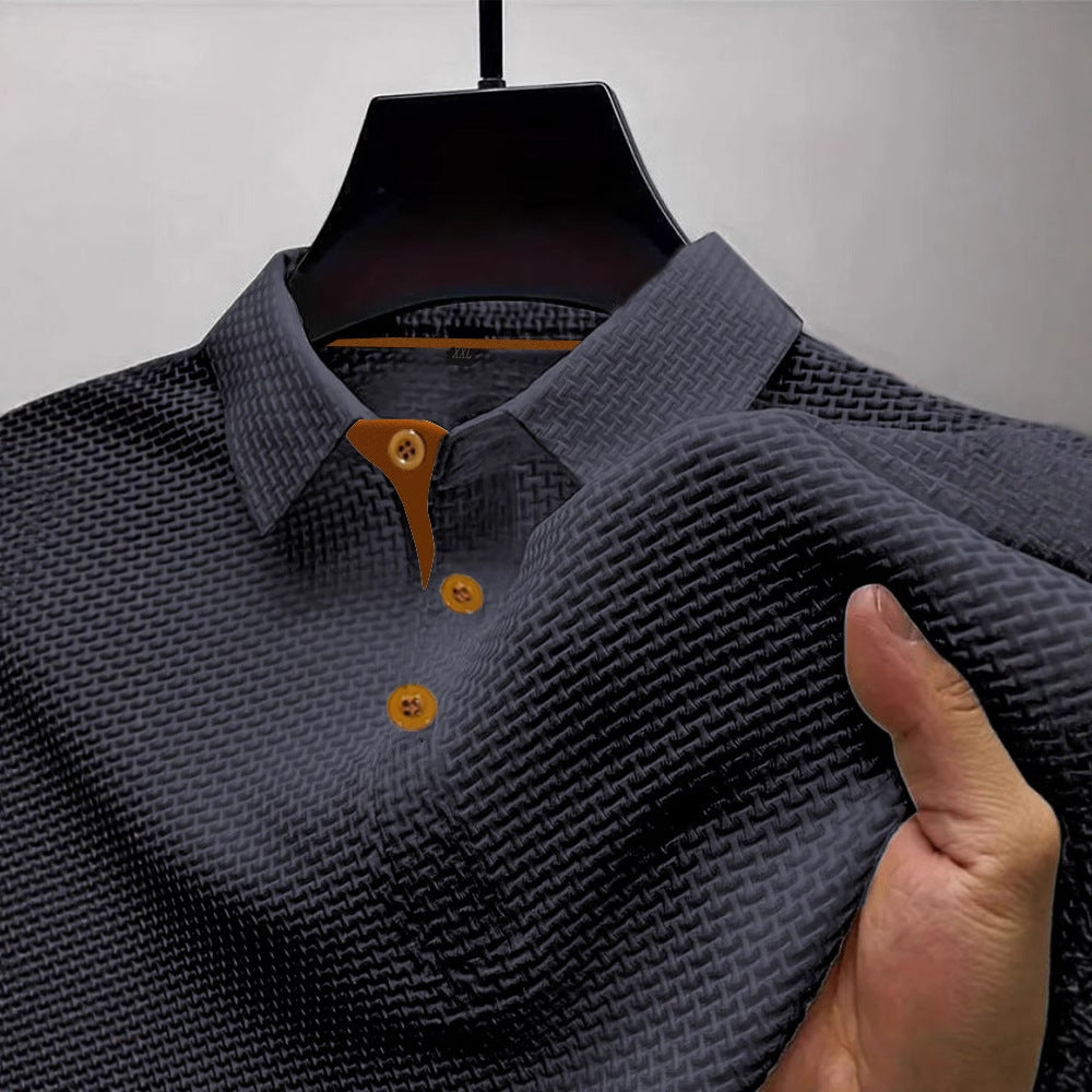 Summer T-Shirt Short-Sleeved Short-Sleeved Classy Mesh Ice Silk Short-Sleeved T-Shirt Men's Shirt Collar Summer Pure Color