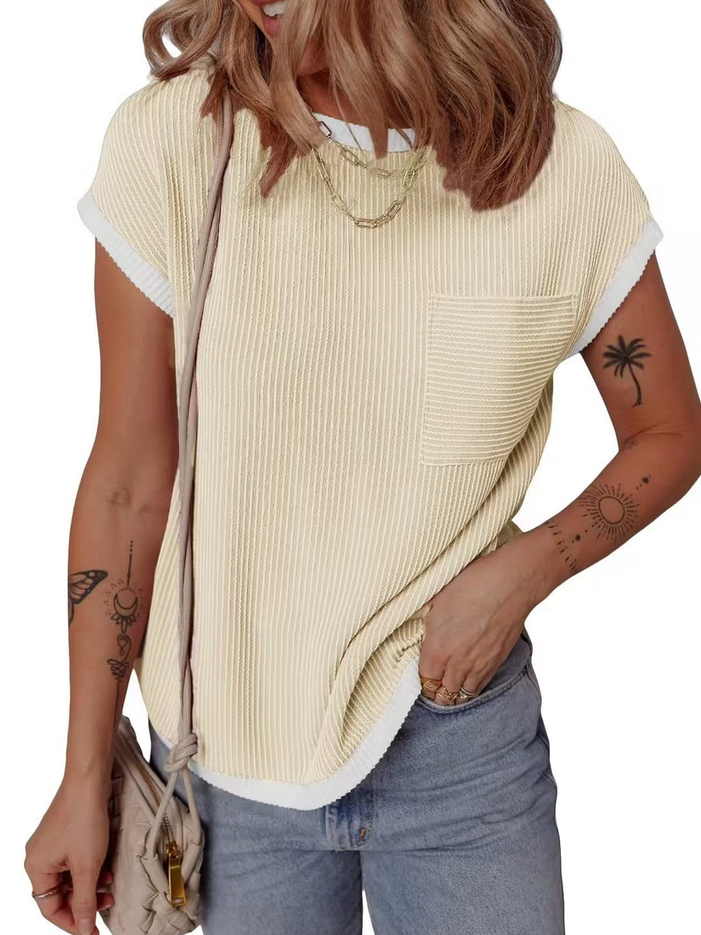 Womens Ribbed Knit T-Shirt