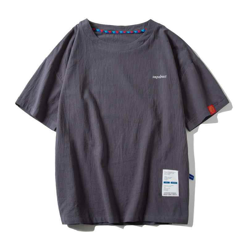 Mens Loose Fit Linen Short Sleeve T-Shirt