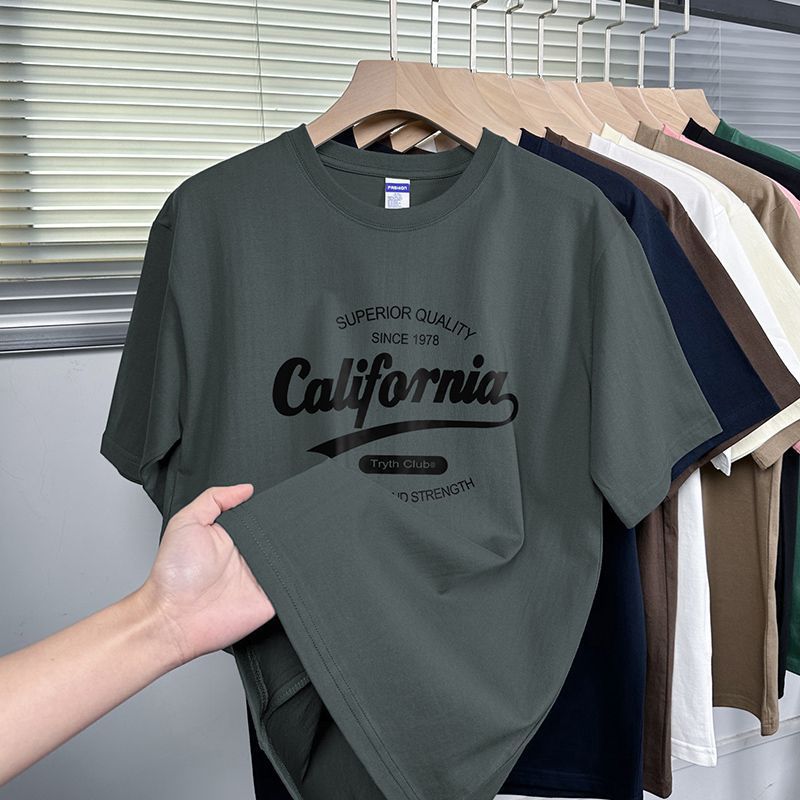 Heavyweight Cotton T-Shirt Men's Short Sleeve Loose Crewneck