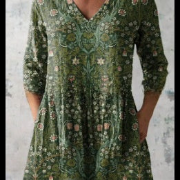 Womens Loose Digital Print V-Neck Short Sleeve T-Shirt