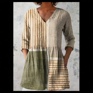Womens Loose Digital Print V-Neck Short Sleeve T-Shirt