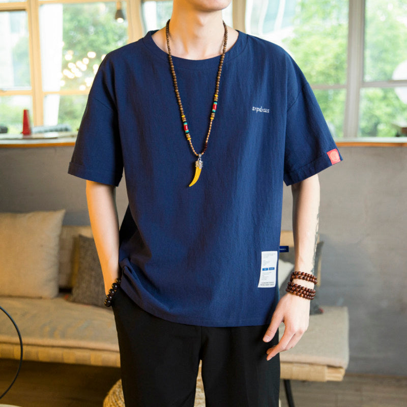 Mens Loose Fit Linen Short Sleeve T-Shirt