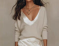 Women Knit Top Satin Dress 2 Piece Set