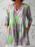 Womens Loose Digital Print V-Neck Short Sleeve T-Shirt