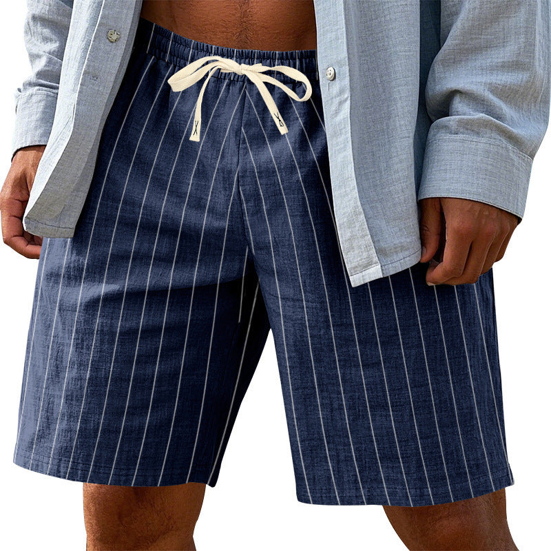 Men's Summer Vertical Striped Faux Linen Loose Straight Casual Breathable Sports Sweatpants Long Pants